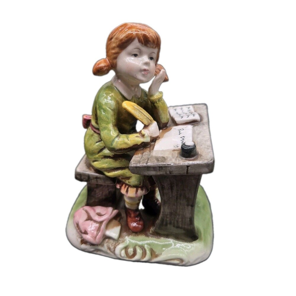 Enesco Porcelain Red Hair Girl At Desk Daydreaming E1584